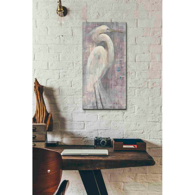 «Coastal Egret I Legs» par Albena Hristova, art mural sur toile, H 24 po x l 12 po x P 0,75 po