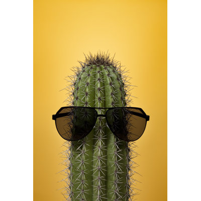 Cactus with Sunglasses on Yellow 1 Piece Wrapped Canvas Wall Art