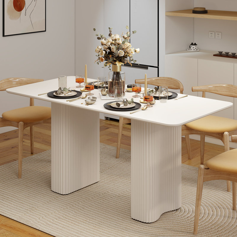 Brittay White Modern Rectangular Dining Table, 29.5"H x 63"L x 29.5"W