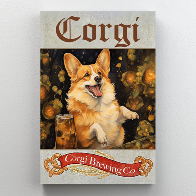Corgi Brewing Co - 1 Piece Rectangle Graphic Art Print On Wrapped Canvas -  Trinx, 49E83E998CBD4B259CD8CC20CC773293