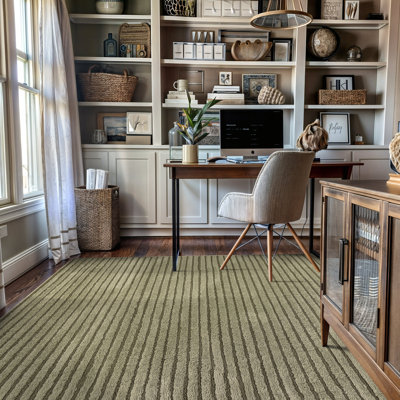 Tapis d'intérieur à rayures horizontales vert sauge, tissé à la machine, doux et moelleux, à hauteur variable.