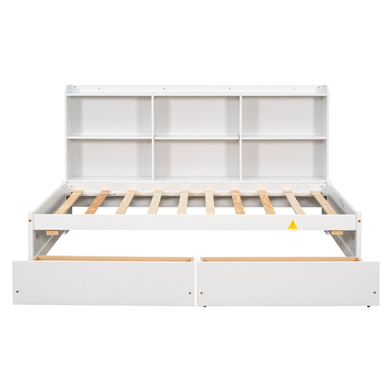 Bed with Side Bookcase, Drawers, Twin, White