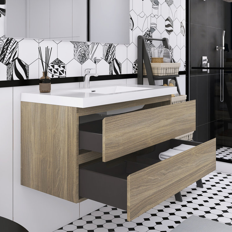Meuble-lavabo mural simple avec plateau en résine, 42", Gris cendre