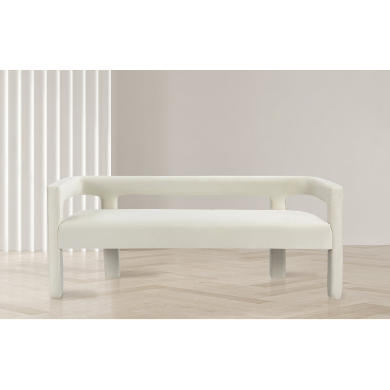 Athena Cream Velvet Upholstered Low Back Bench