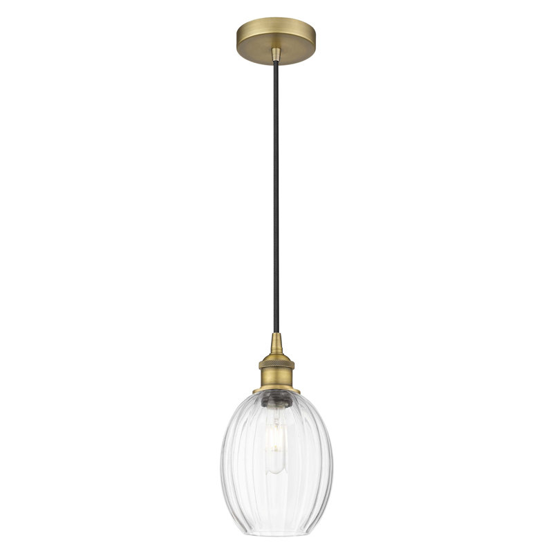 Edison - Ameiya - Mini-luminaire suspendu 1 lumière avec cordon et abat-jour, Laiton brossé, Clair
