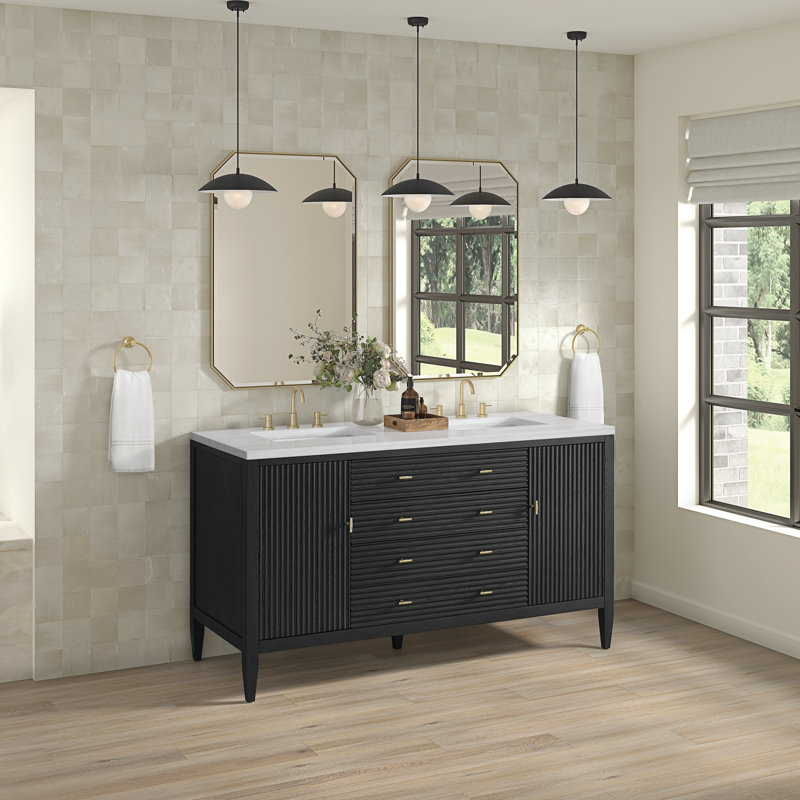 Myrrin 60'' W Double Vanity, Carbon Oak, Victorian Silver, 8" Widespread