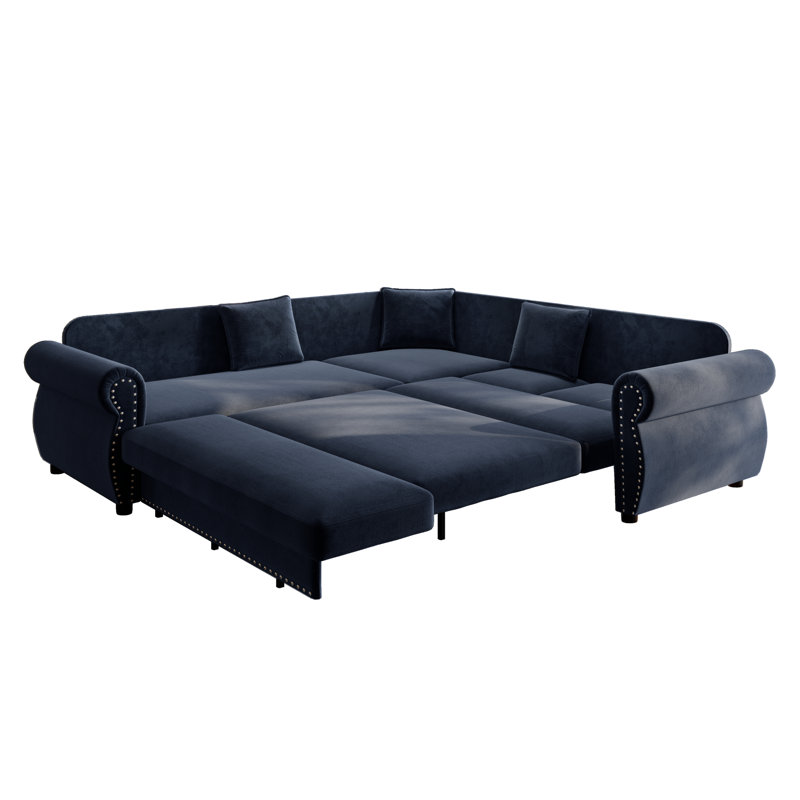Canapé d'angle multifonctionnel, lit gigogne en chenille de 224 cm, canapé bleu moderne, Blue