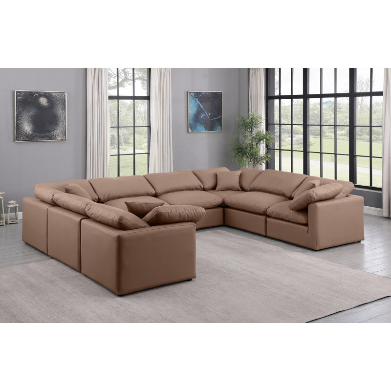 Itala Upholstered U-Shaped Sectional Reversible, Brown Vegan Leather