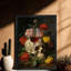 «Black», fleurs rétro encadrées de crânes humains, art mural foncé, impressions encadrées-690331465