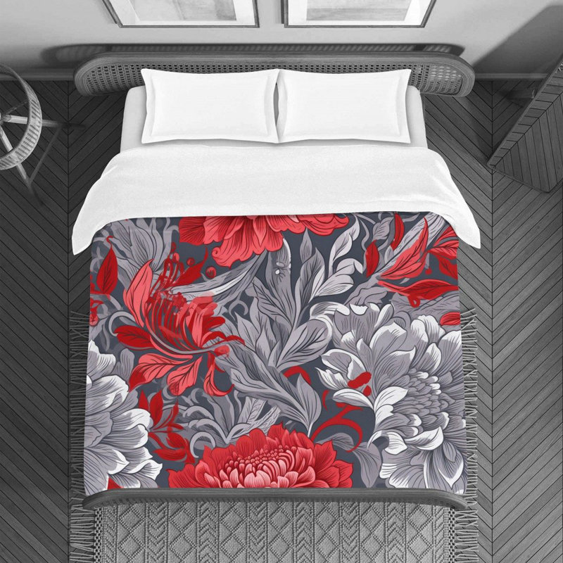 Machine Printed Duvet Cover, Twin Duvet Cover, Red/Silver