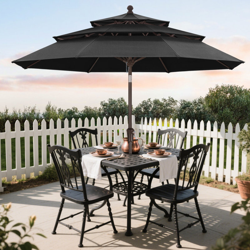 Parasol de marché à 3 niveaux en oléfine de 2,74 m (9 pi), avec inclinaison et levage à manivelle., Anthracite anthracite