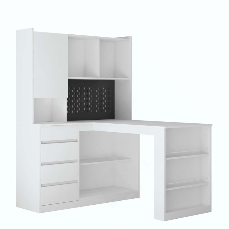 Bureau en L avec chargeur, bureau d'ordinateur avec tiroirs, bibliothèque, avec éclairage à DEL, bureau d'angle moderne, bureau à domicile, bureau d'écriture en L, bureau d'ordinateur de coin avec rangement