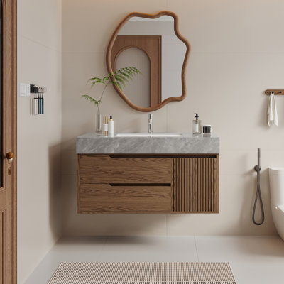 Meuble-lavabo mural 36 po Mid Century Modern