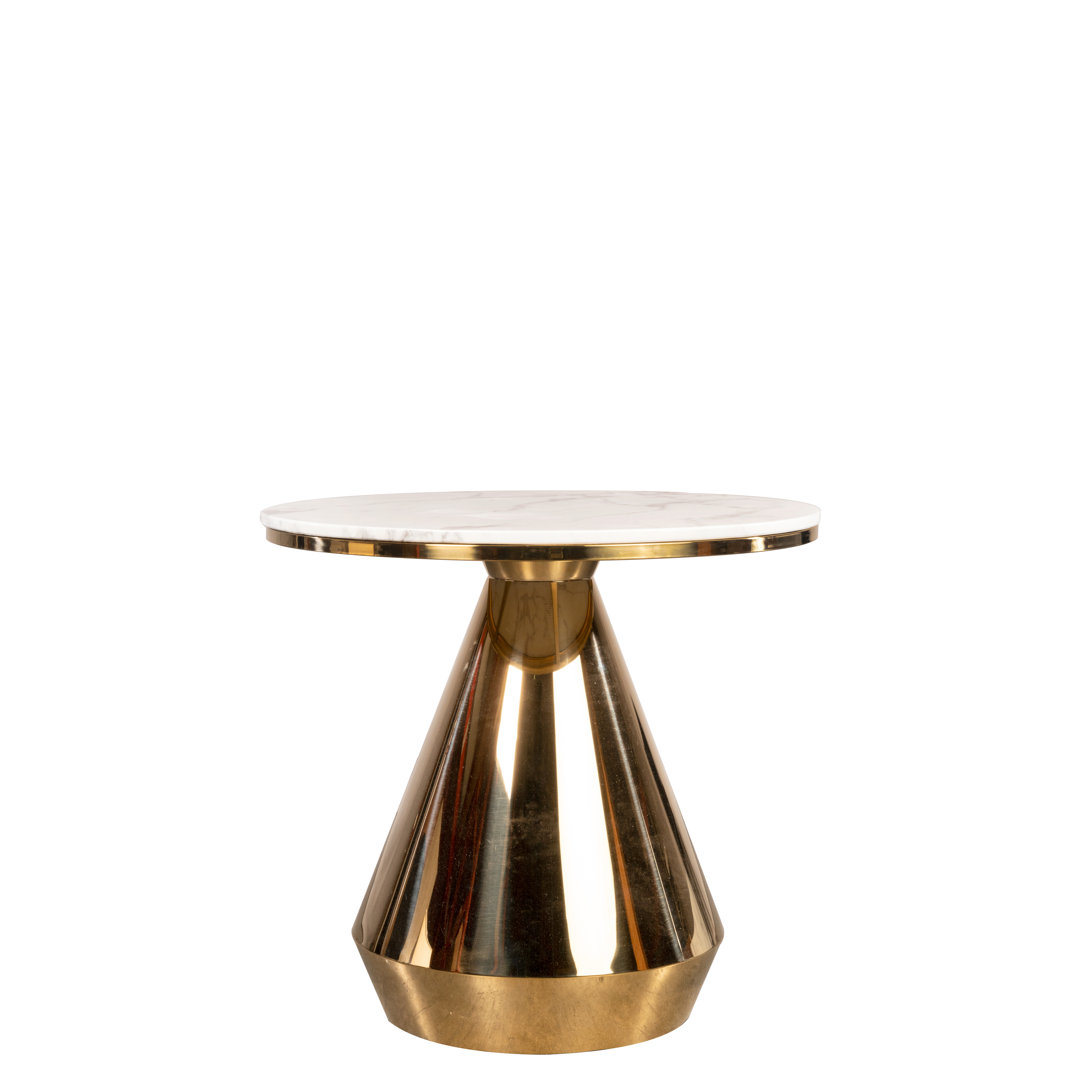Barberio 32" Round White Marble Bistro Dining Table with Gold Stainless Steel Pedestal Base – Indoor/Outdoor Modern Table Everly Quinn