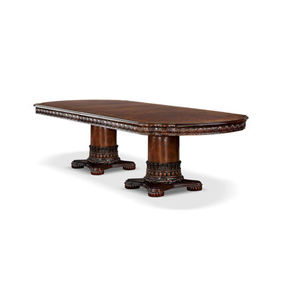 120" W Traditional Dining Table, Brown Cherry