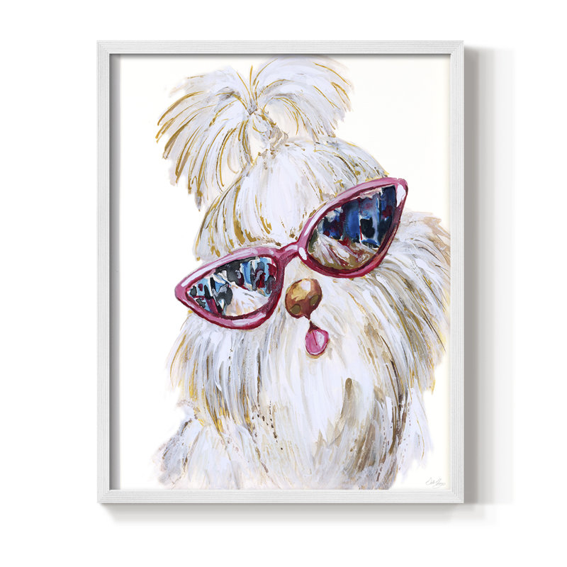 Shi Tzu Shades, reproduction encadrée - bois massif, H 11 po x l 9 po, Blanc