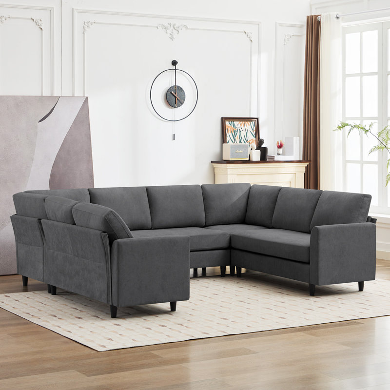 Canapé modulaire de 107,3 po avec accoudoirs et repose-pieds mobile Dorch, Tissu sarcelle