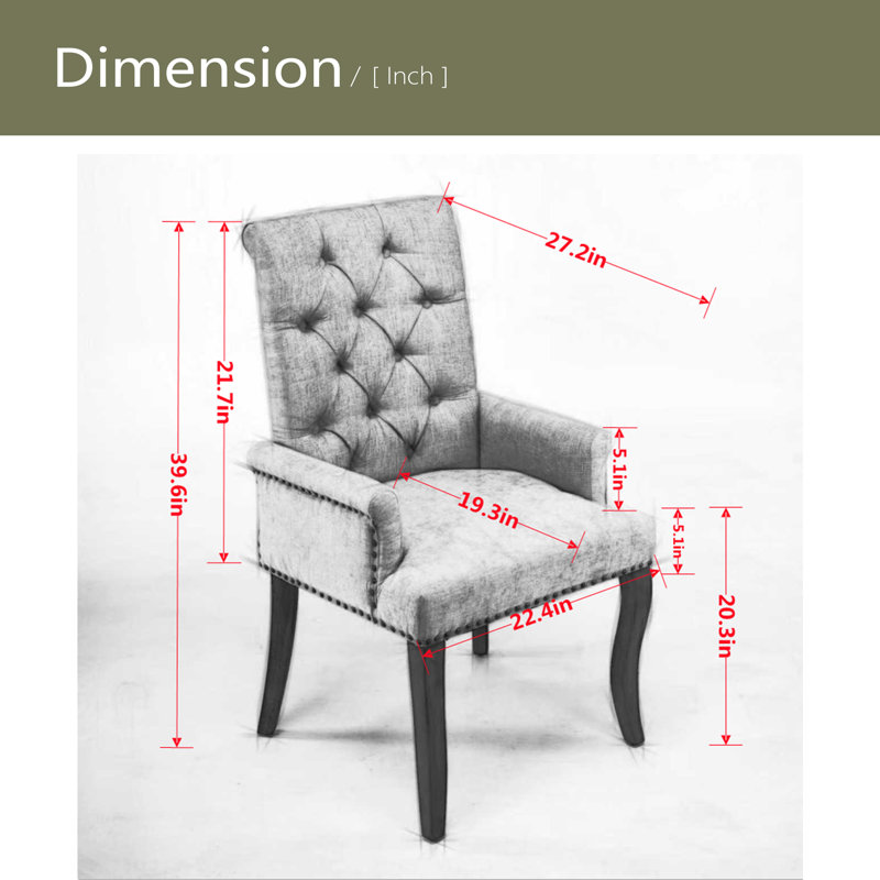 Upholstered Chenille Fabric Accent Dining Chair, Curved Solid Wood Legs, Elegant Tufted Club Dining Room Kitchen Room Arm Dining Chair