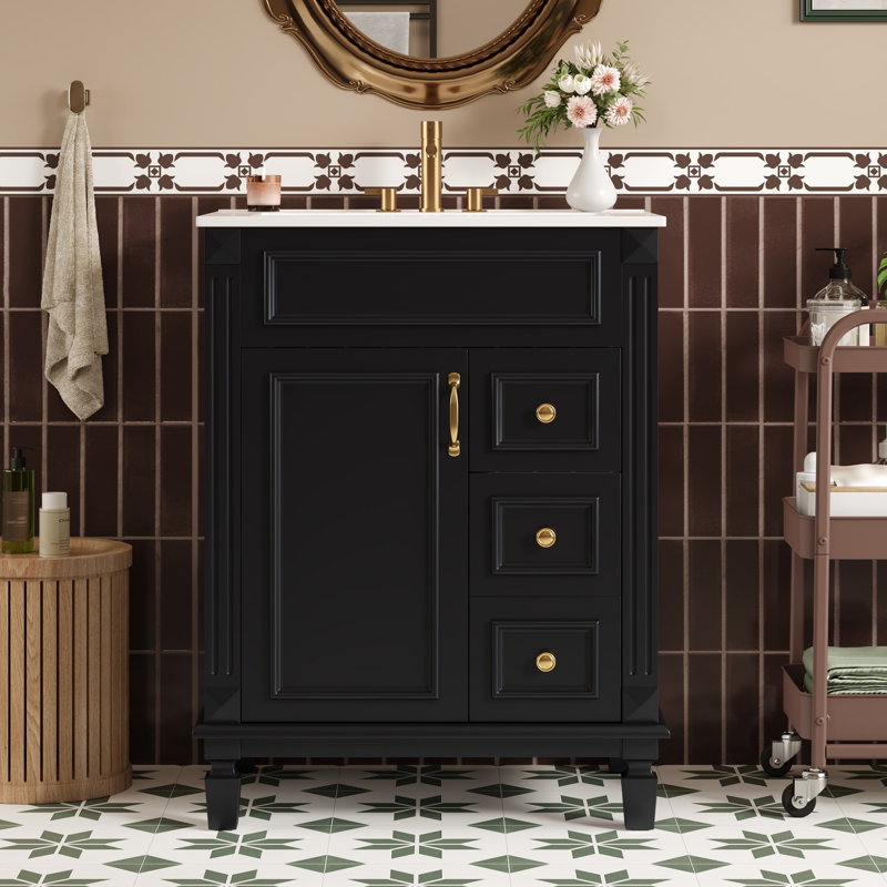 Meuble-lavabo 24 po avec lavabo en céramique, Noir