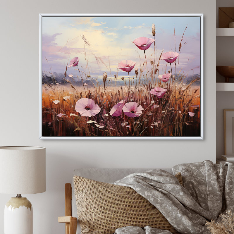«Bloomed Flower Horizons II» sur toile, Cadre flottant blanc, H 16 po x l 32 po x P 0,5 po