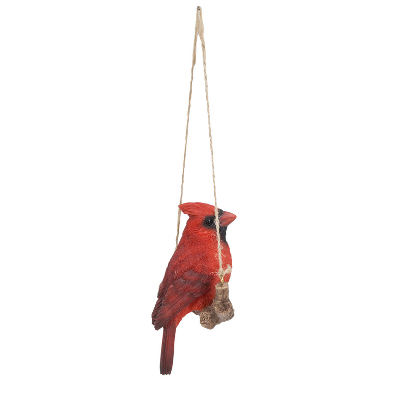 Red Hanging Cardinal on Branch Garden Figurine