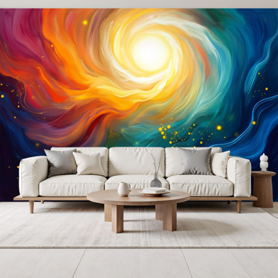 Peel and Stick Wallpaper Vibrant Abstract Swirling Color Explosion Sunlight Center Wall Murals 100"H x 144"W Removable PVC Wall Paper Self-Adhesive Wall Decor for Bedroom Living Room Home Office