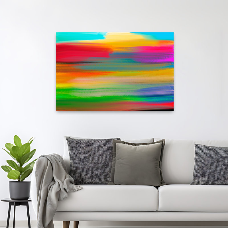 Art contemporain contemporain abstrait coloré, H 32 po x l 48 po