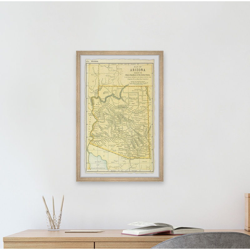 Carte de l'Arizona jaune - impression encadrée sur papier, H 30 po x l 20 po x P 1,5 po