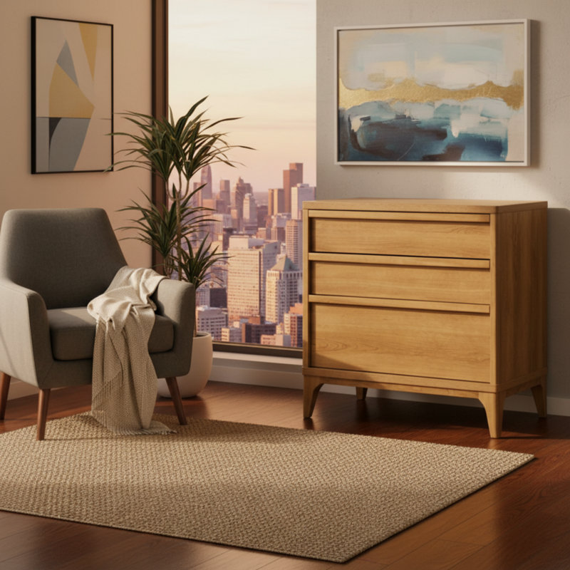Table de chevet avec tiroir et port USB, finition chêne