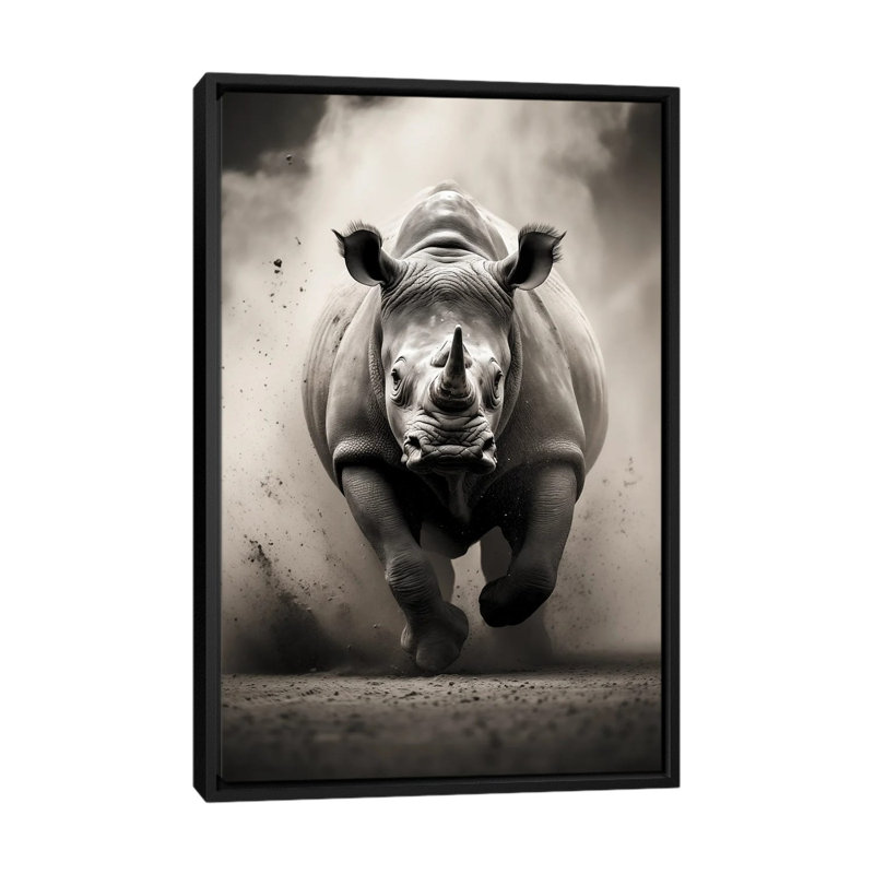 Rhino noir - impression d'art mural, Noir, Impression encadrée sans passe-partout, H 26 po x l 18 po
