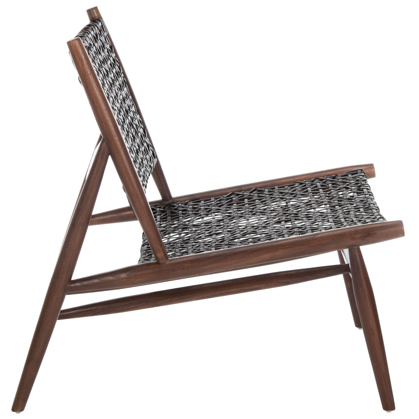 Kazbah Teak Genuine Leather Side Chair, Brown Genuine Leather/Brown Legs