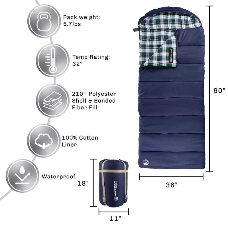 Sac de couchage léger - Lit d'enfant de style enveloppe avec capuche et sac de transport pour la randonnée, le camping et la randonnée