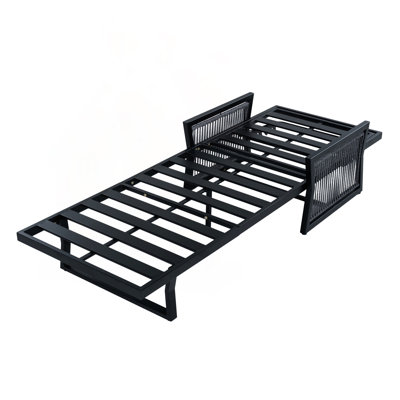 Structure de chaise longue en fer noir avec accoudoirs en corde et inclinaison à 5 positions