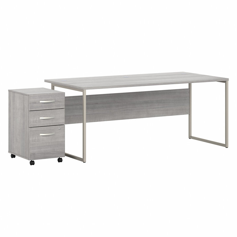 Bureau et piédestal mobile à 3 tiroirs, H 29,91 po x l 59,45 po x P 29,37 po, Gris platine