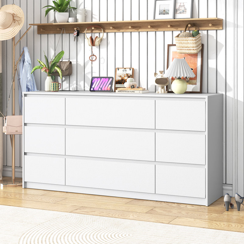 9 - Drawer 63.1" Dresser With 2 Sockets, 2 USB Ports And 1 Fast-Charging Type-C Port, White