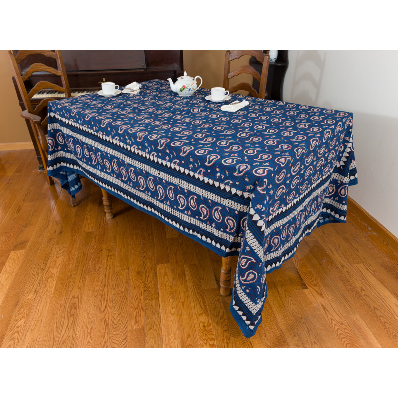 Lyden Rectangle Paisley Cotton Tablecloth, 108" x 90", Blue