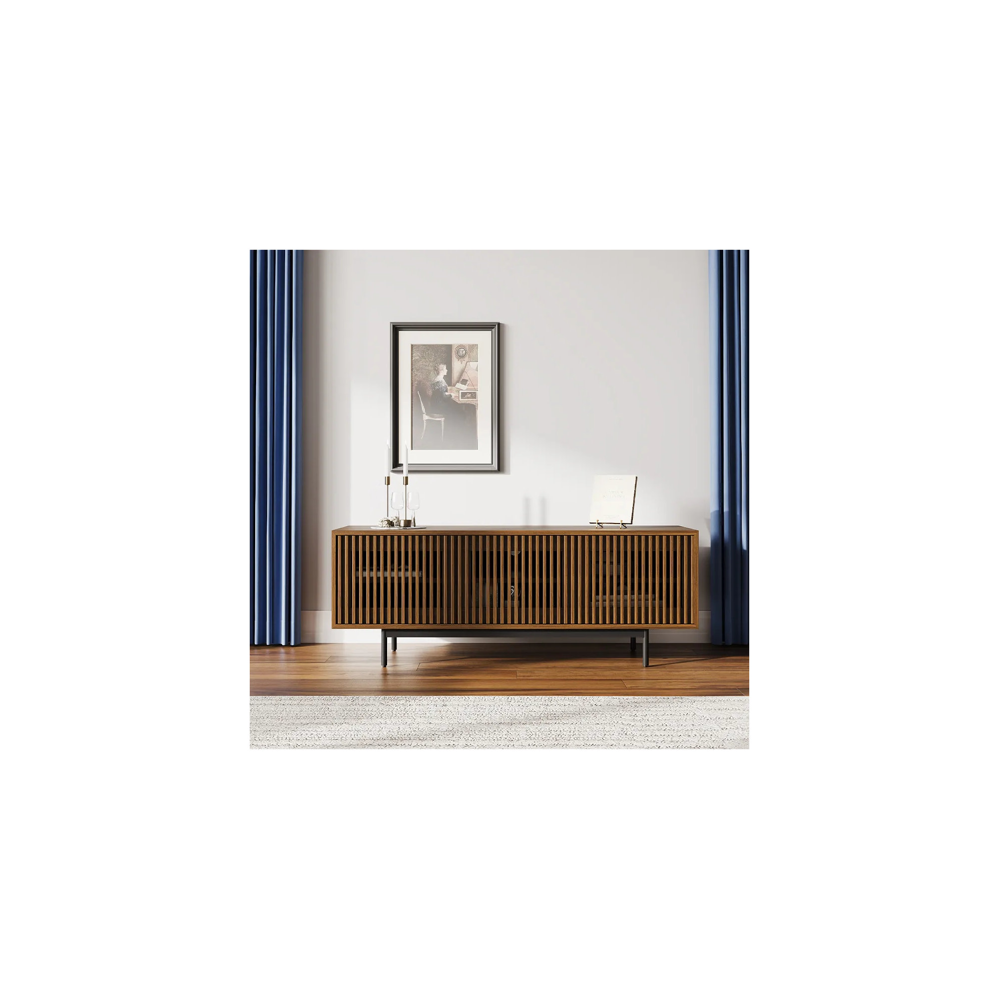 Mid-Century Modern TV Stand, 21.26" H x 59" W x 18.89" D, Walnut