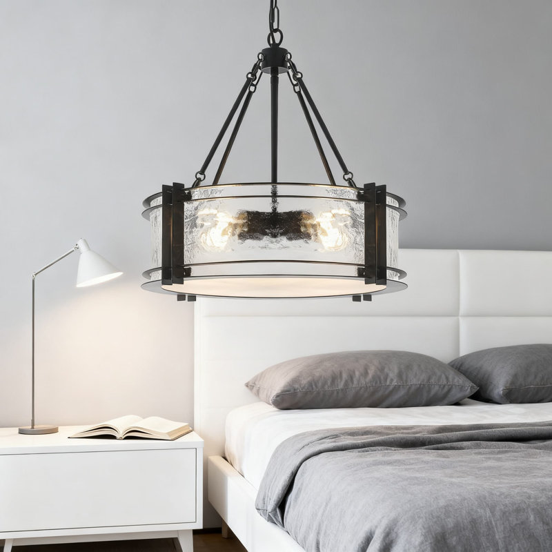 Lustre semi-encastré 4 lumières avec diffuseur en verre texturé pour salle à manger Modern Farmhouse