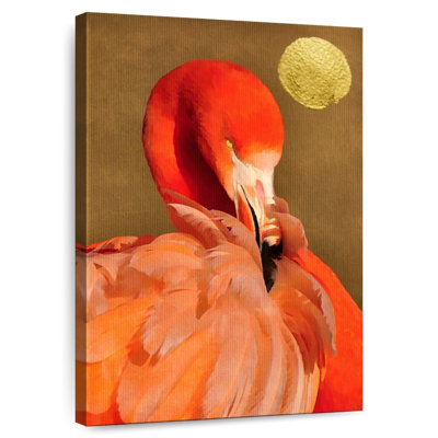 Flamant rose avec soleil doré