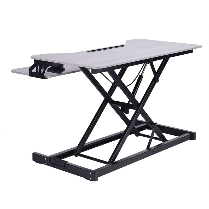  46 in. Beige Height Adjustable Standing Desk Converter with Anti Fatigue Mat Triple Monitor Riser Keyboard Tray, Beige