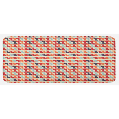 Composition rétro en forme de géométrique avec un labyrinthe en zigzag simple horizontal tel qu’un tapis de cuisine à formes multicolores