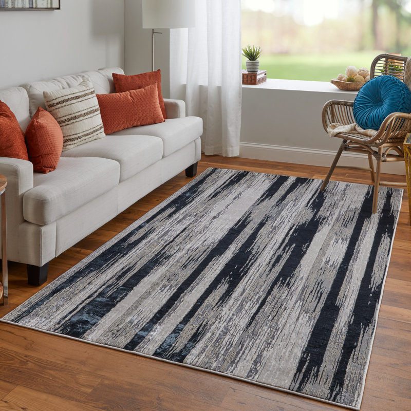 Tapis noir / gris à motif abstrait Devia, Rectangle 10 pi x 13 pi 2 po