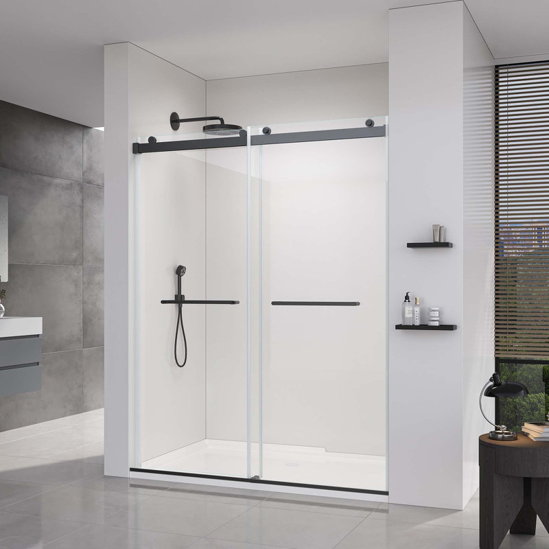 56-60*76 INCH Double Sliding Frameless Soft-Close Shower Door With Premium  (8Mm)Thick Tampered Glass And Easy-Cleaning Coating