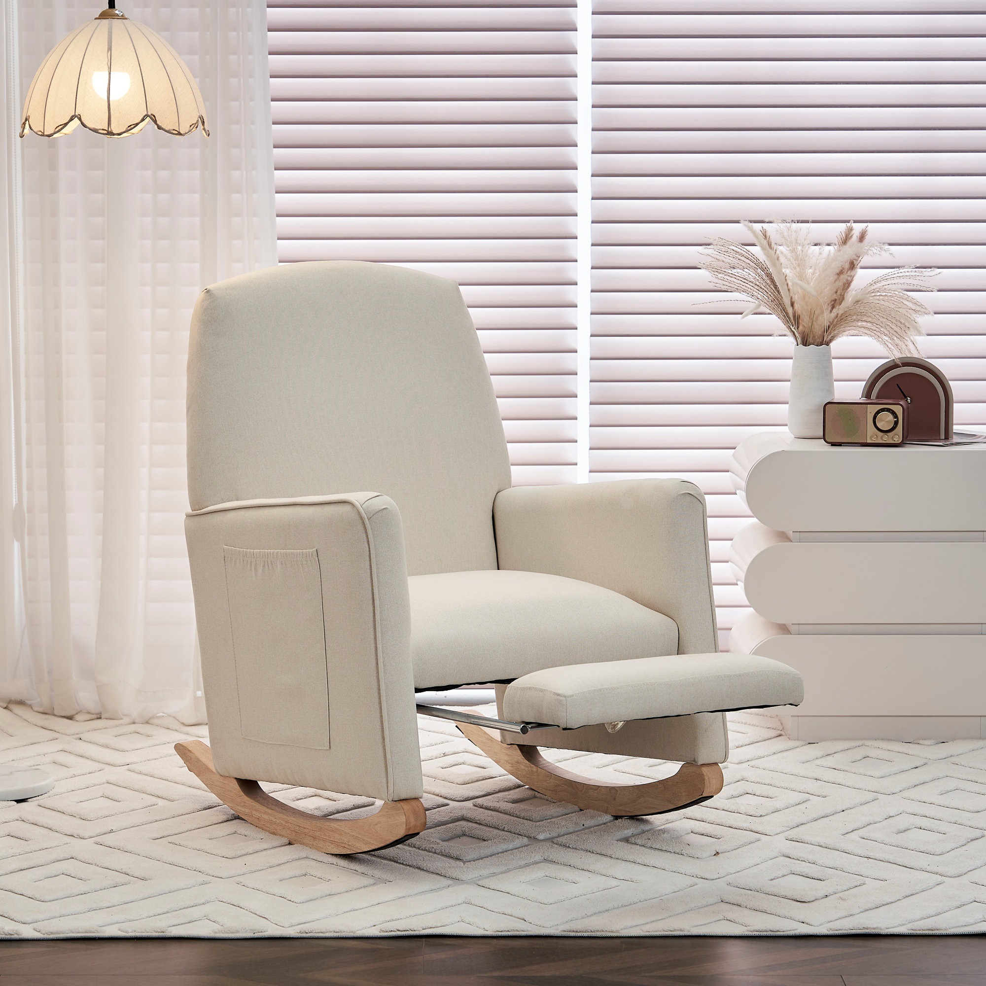 Latitude Run® Cotton Linen Fabric Nursery Rocking Chair With Adjustable ...