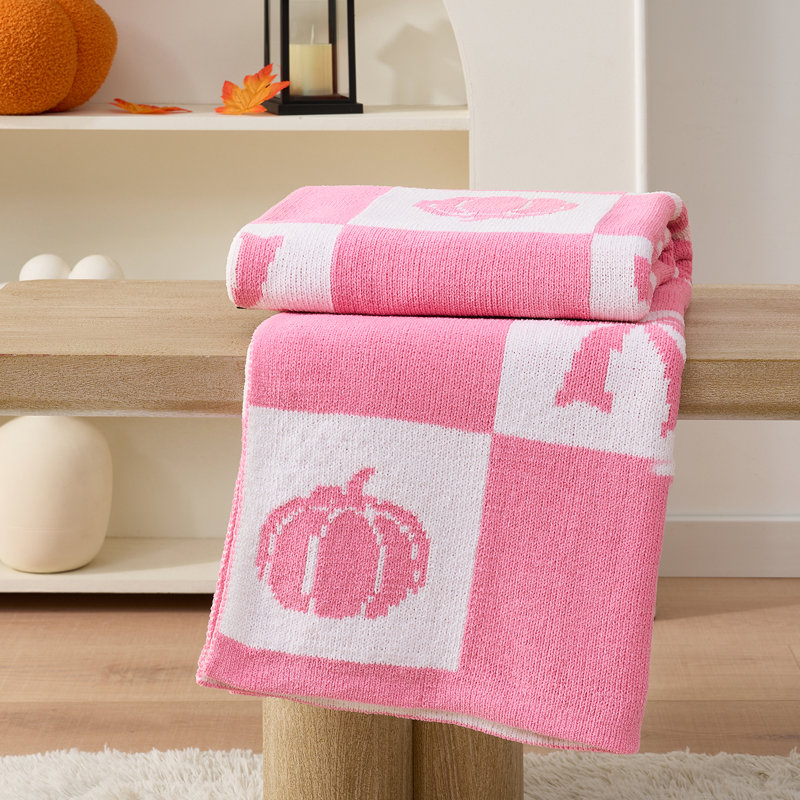 Jeté Amélie Home Chenille Halloween, Rose/Blanc