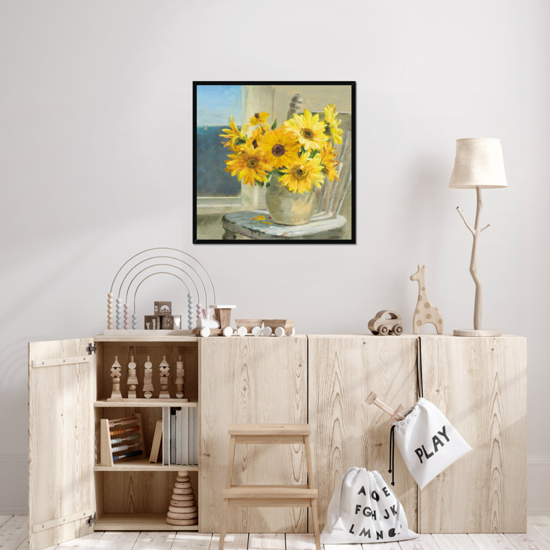 Sunflowers By The Sea Crop Light by Danhui Nai - Painting, Black Framed Paper Print, 95cm H x 95cm W