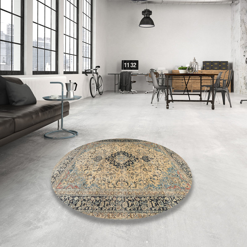 Beige oriental beige/Tapis décoratif bleu ciel Evie-mai, Rond 6 pi