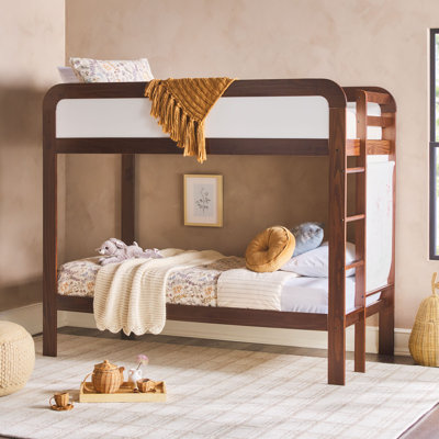 Arihaan Contemporary Solid Wood Twin over Twin Bunk Bed with Ladder