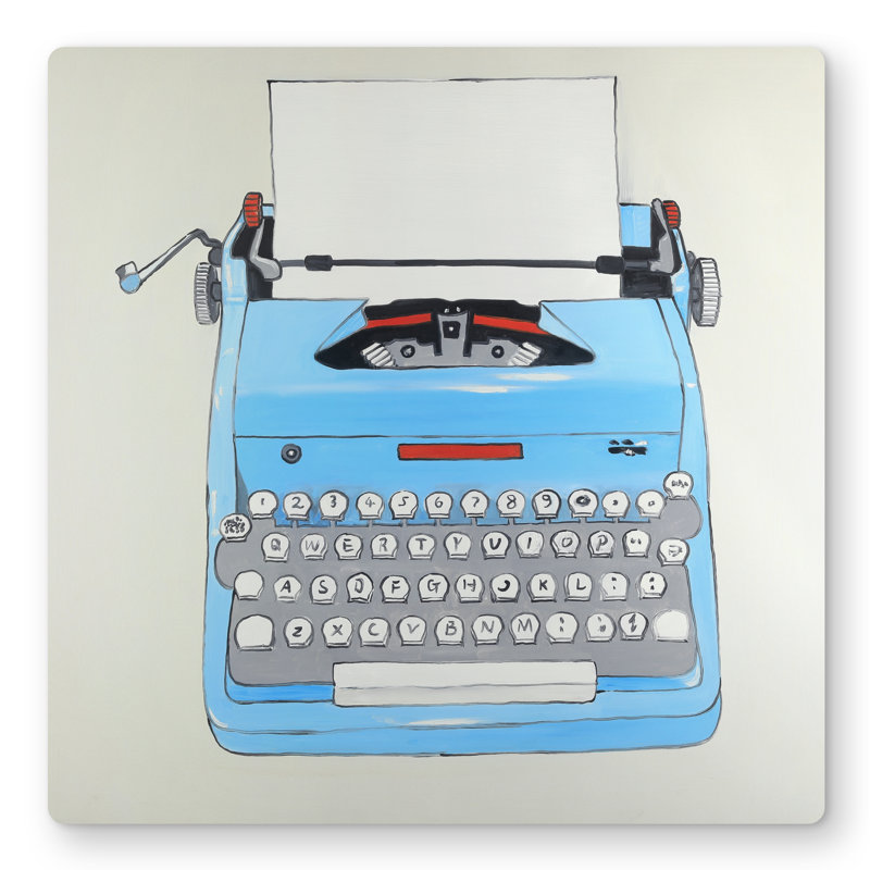 Blue Typewriter Machine - Metal Print for Home Decor