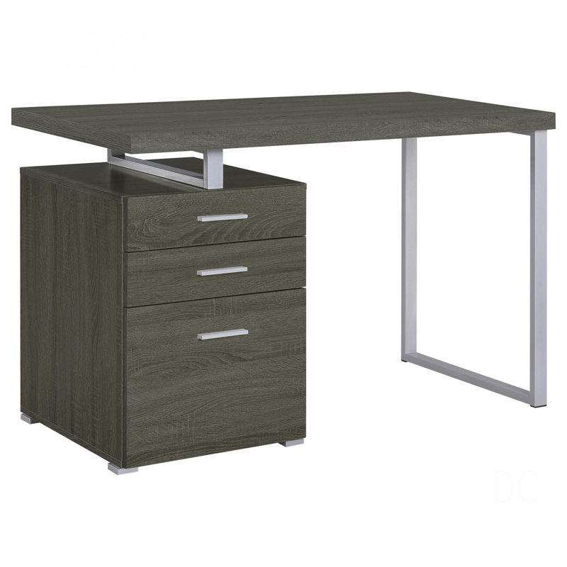 Bureau réversible à 3 tiroirs gris patiné, Gris